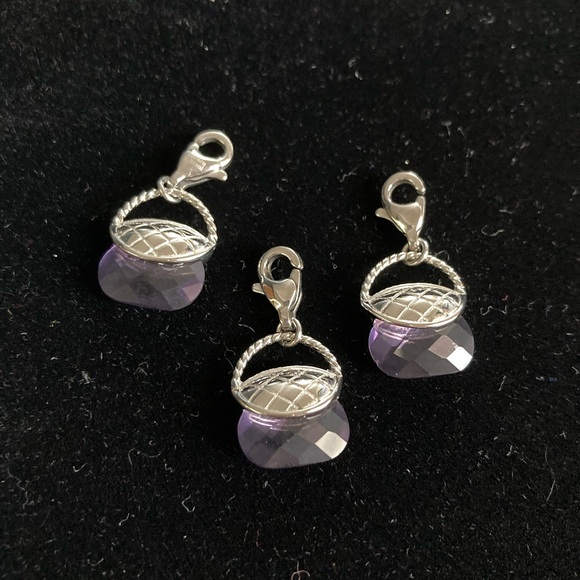 Stainless steel & DiAmi clip on charm. Amethyst coloured DiAmi stone purse